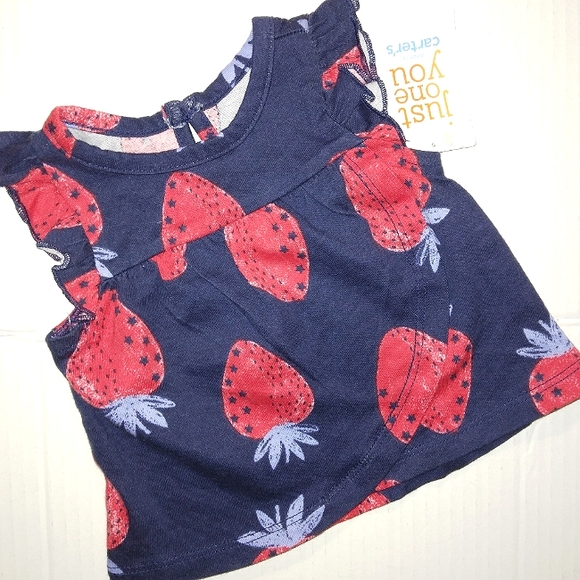 ☆NWT☆Sweet 🍓 Strawberry NB Carter's Girl 3 Piece Fireworks Short Set☆Adorable - Picture 4 of 11